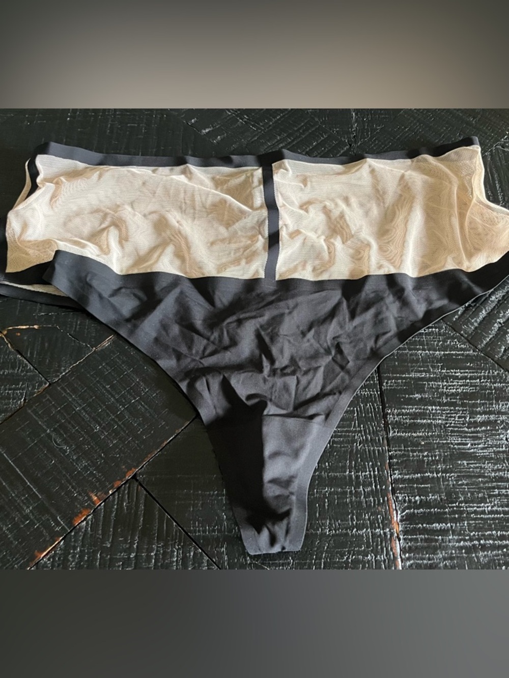 Victoria’s Secret Black & Cream Sheer Very Sexy High Waist Thong Size L NWT